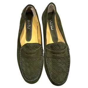 Vaneli Women Olive Green Suede Woven Loafers Driving Moccasins Shoes Size 7.5 M